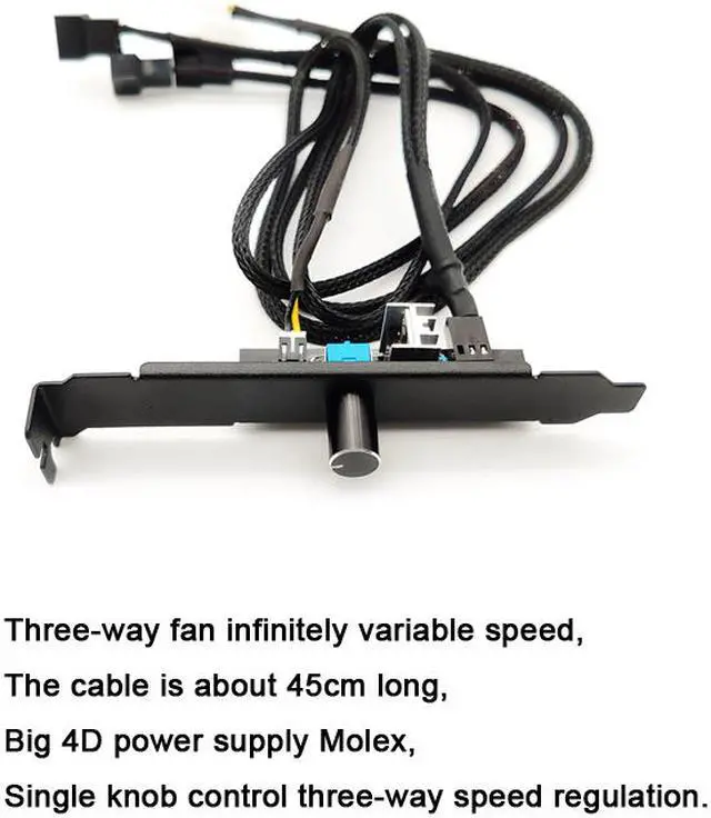 Alt view image 4 of 6 - PCI Slot Fan Speed Controller 3 Fans by 1 Knobs w/ On OFF Switch- Power by Molex 4pin(12V Only)-45cm Cable 0-100% Stepless Speed Adjust