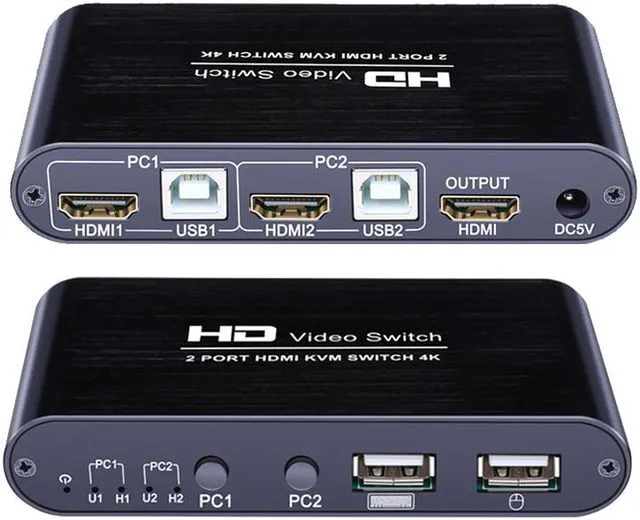 Alt view image 2 of 8 - Ultra HD 4K HDMI USB KVM Switch for 2 Ports PC Sharing Keyboard Mouse Hotkey Printer Monitor EDID Plug And Paly Out USB Box Video Display Switcher Splitter