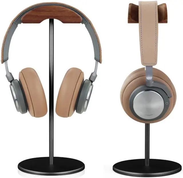 Alt view image 2 of 8 - Black Walnut Wood Aluminum Headphone Stand Nature Walnut Gaming Headset Holder with Solid Metal Base for Table Desk Display