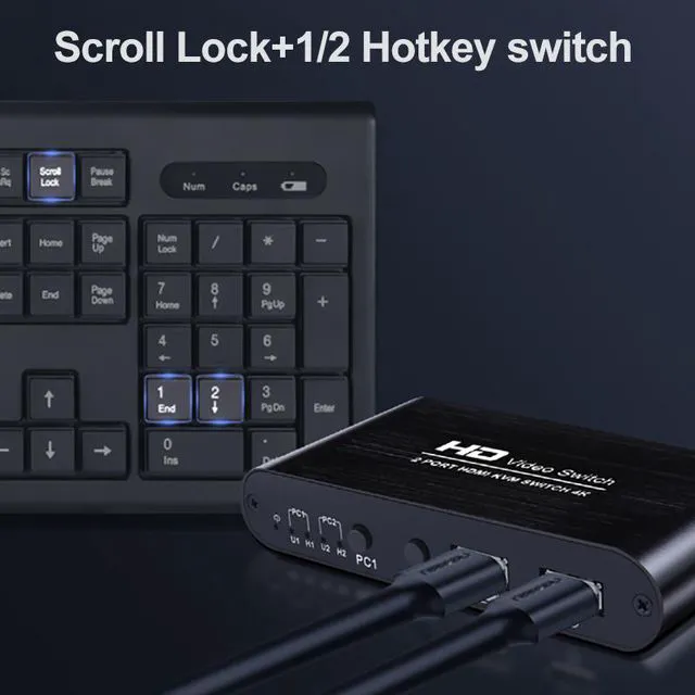 Alt view image 7 of 8 - Ultra HD 4K HDMI USB KVM Switch for 2 Ports PC Sharing Keyboard Mouse Hotkey Printer Monitor EDID Plug And Paly Out USB Box Video Display Switcher Splitter