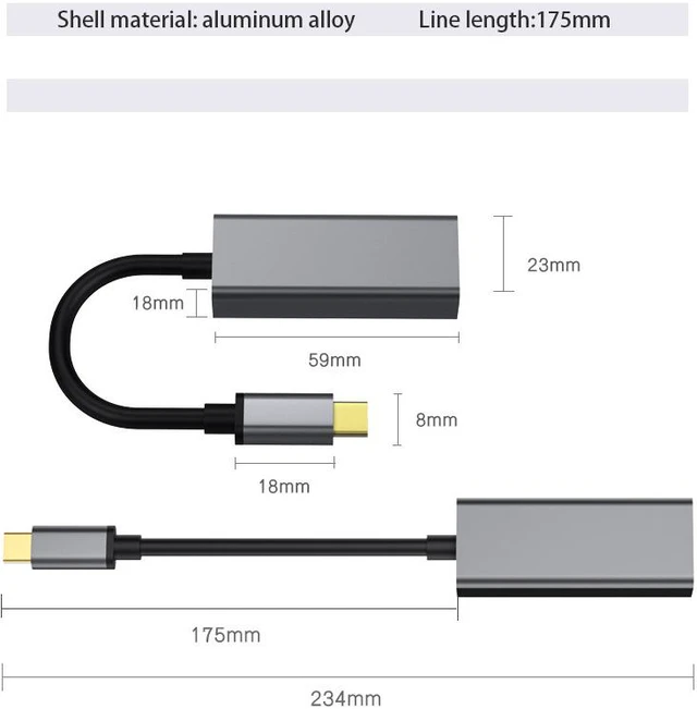 Alt view image 5 of 8 - Type C to Rj45 Converter Adapter Type-C to RJ45 Network Interface Gigabit/100M Drive-free Network Card (silver)