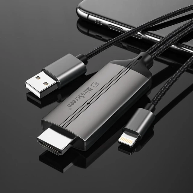 Alt view image 3 of 8 - Lightning to HDMI Adapter iPhone Cable Mirroring Screen Sharing HDMI-compatible Mirascreen Converter Cable