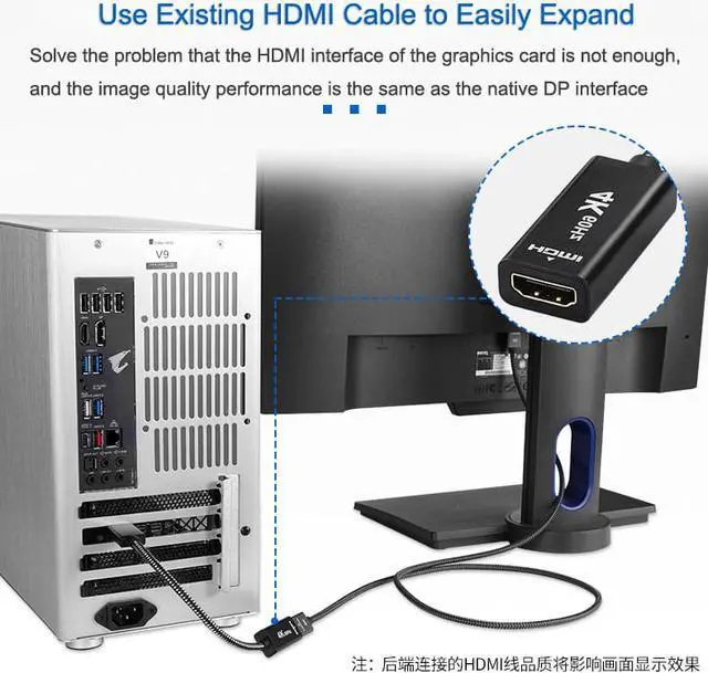 Alt view image 6 of 8 - Displayport to HDMI Adapter 4K@60Hz Gold Plated DP to HDMI 2.0 Video Display Converter for Desktop PC HDMI Connector Adapter 7.87“ Male to Female Cable