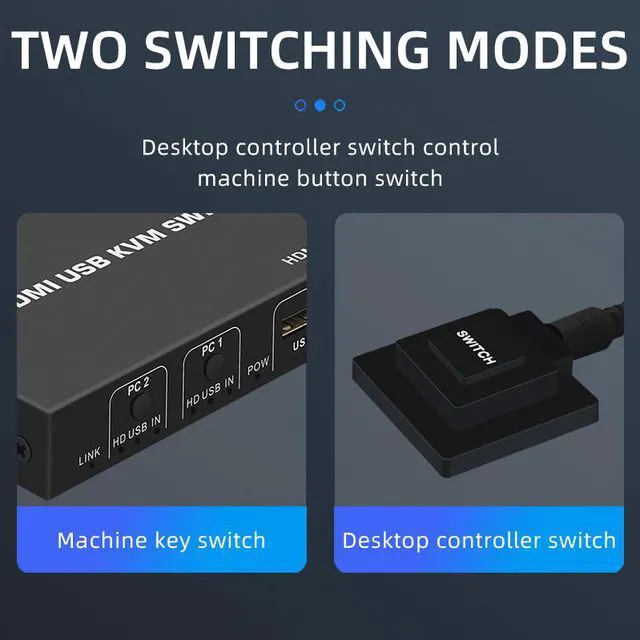 Alt view image 4 of 7 - 2 Ports HDMI KVM Switch USB HDMI KVM Switcher 4Kx2K@30Hz HDMI 1.4 for 2 Computer host sharing Monitor Mouse Keyboard Hub USB Device for PC Laptop Win7 Win10 MAC