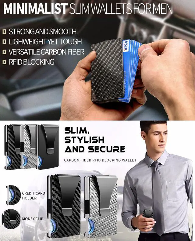 Alt view image 7 of 7 - Carbon Fiber Walle -Metal Money Clip Wallet- RFID Blocking - Slim Metal Wallet ,Mens Wallet