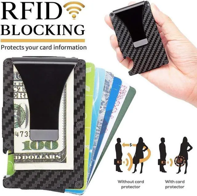Alt view image 2 of 7 - Carbon Fiber Walle -Metal Money Clip Wallet- RFID Blocking - Slim Metal Wallet ,Mens Wallet