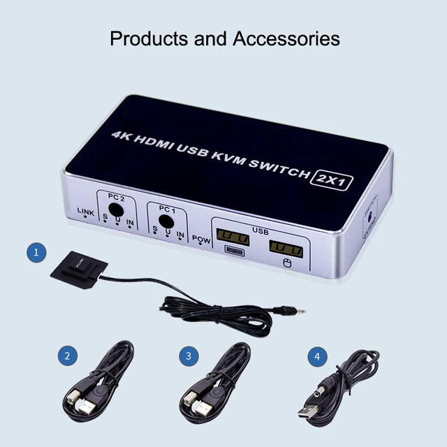 Alt view image 4 of 8 - 4K HDMI KVM Switch 2 In 1 Out Two Computers 2 Ports Hosts Share Mouse Keyboard Monitor Printer 2 PC Sharing USB Device,USB KVM Switcher Fast Switching,Plug and Play
