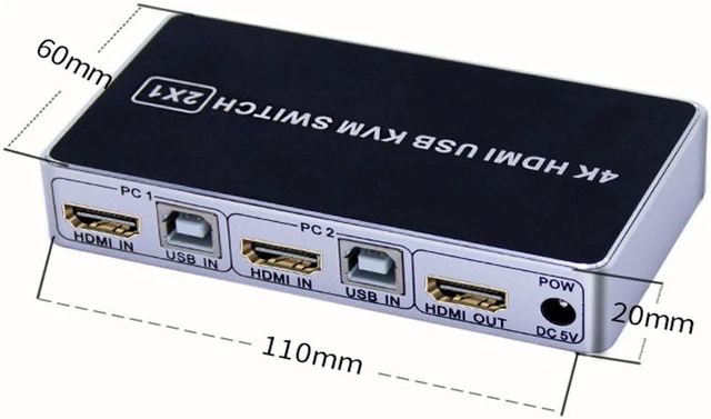Alt view image 3 of 8 - 4K HDMI KVM Switch 2 In 1 Out Two Computers 2 Ports Hosts Share Mouse Keyboard Monitor Printer 2 PC Sharing USB Device,USB KVM Switcher Fast Switching,Plug and Play