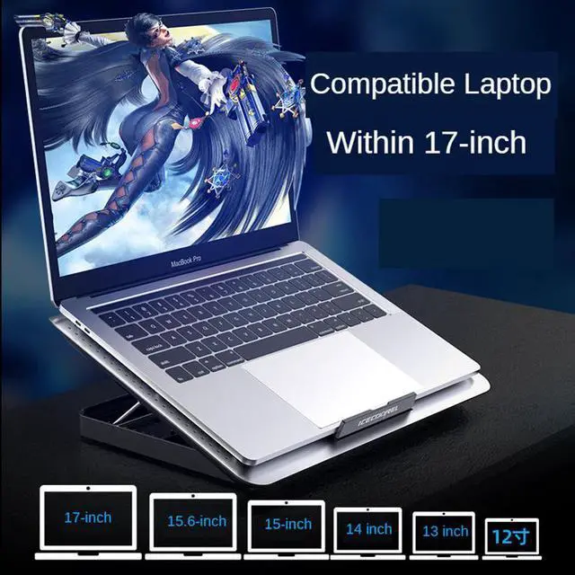 Alt view image 2 of 8 - Gaming Laptop Cooler Silent Big Fan Aluminum Laptop Cooling Pad 2 USB Port Adjustable Speed and Height Notebook Stand Cooler for 12-17 Inch Notebook PC