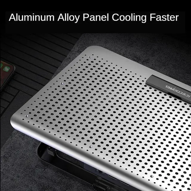 Alt view image 5 of 8 - Gaming Laptop Cooler Silent Big Fan Aluminum Laptop Cooling Pad 2 USB Port Adjustable Speed and Height Notebook Stand Cooler for 12-17 Inch Notebook PC