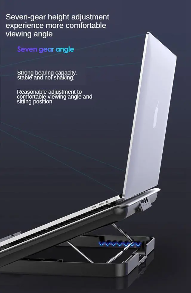 Alt view image 7 of 8 - Gaming Laptop Cooler Silent Big Fan Aluminum Laptop Cooling Pad 2 USB Port Adjustable Speed and Height Notebook Stand Cooler for 12-17 Inch Notebook PC
