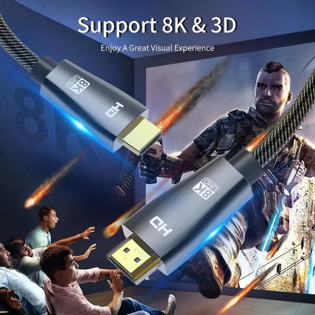 Alt view image 7 of 8 - 1m/3.28ft 2m/6.56ft 3m/9.84ft HDMI2.1-Compatible 8K HDMI Cable Real UHD HDR 48Gbps 8K@60Hz 4K@120Hz HDMI Ycbcr4:4:4 Converter for PS4 HDTVs Projectors