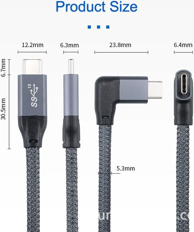 Alt view image 7 of 8 - 0.5m/1.64ft 1.0m/3.28ft 1.5m/4.92ft USB 3.2 Type C to Type C 90 Degree Cable USB C to USB-C Gen2 Nylon Wire 100W PD Fast Charging Data Cable 4K HD For Macbook Pro Air Samsung S20 Phone Charger Cord