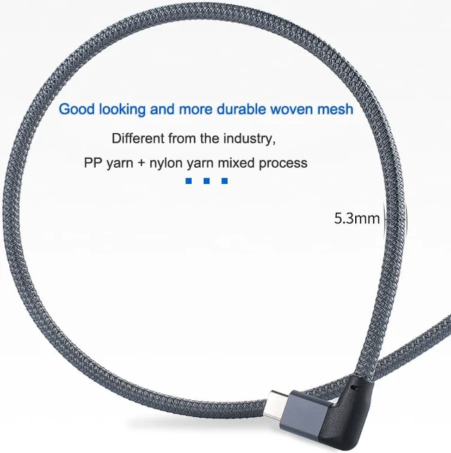 Alt view image 6 of 8 - 0.5m/1.64ft 1.0m/3.28ft 1.5m/4.92ft USB 3.2 Type C to Type C 90 Degree Cable USB C to USB-C Gen2 Nylon Wire 100W PD Fast Charging Data Cable 4K HD For Macbook Pro Air Samsung S20 Phone Charger Cord
