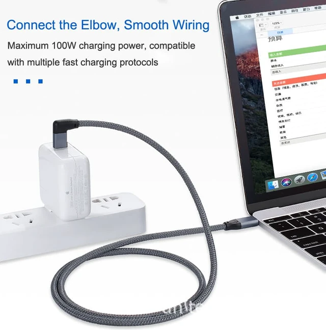Alt view image 3 of 8 - 0.5m/1.64ft 1.0m/3.28ft 1.5m/4.92ft USB 3.2 Type C to Type C 90 Degree Cable USB C to USB-C Gen2 Nylon Wire 100W PD Fast Charging Data Cable 4K HD For Macbook Pro Air Samsung S20 Phone Charger Cord