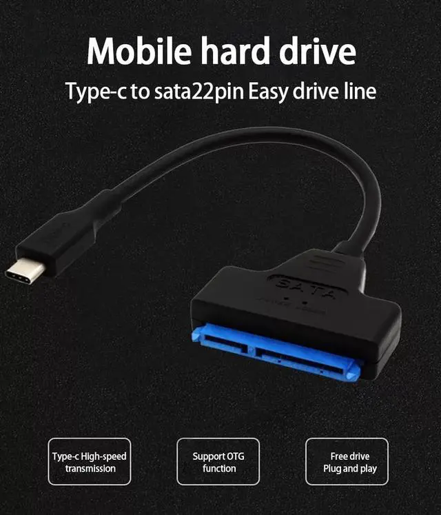 Alt view image 5 of 7 - SATA 3 to Type-C Adapter UP To 6 Gbps Support 2.5Inch External SSD HDD Hard Drive 22 Pin Sata III Cable Converter