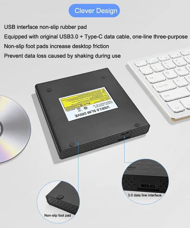 Alt view image 4 of 8 - External DVD Burner USB 3.0 + Type C Optical Drive Portable DVD RW CD Burner for Macs Windows Desktop PC Laptop