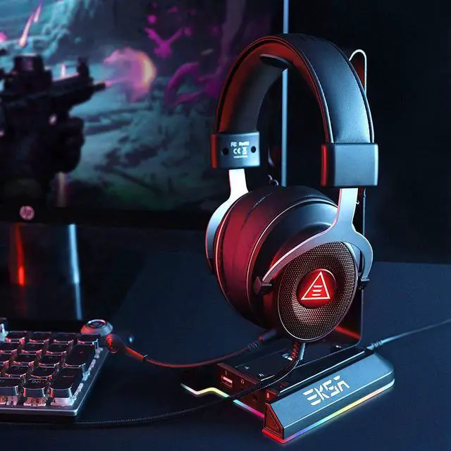 Alt view image 6 of 7 - Gaming Headset Stand Holder, Aluminum RGB 7.1 Surround Sound Headphone Headset Stand Holder Hanger Hook with USB Charger and 3.5mm AUX Port Universal