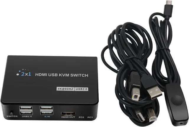 Alt view image 2 of 6 - HDMI 2.0 KVM Switch 2 In 1 Out HDMI USB Switch Adapter Switcher 4Kx2K@60Hz EDID Two Computer Hosts Sharing USB Device,Printer, Scanner,Keyboard,Mouse,HDMI Monitor Wire Control/Body Button