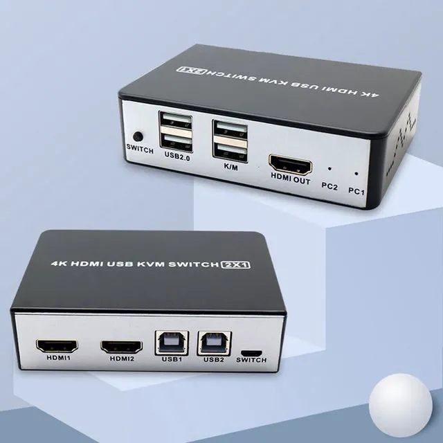 Alt view image 2 of 8 - 2 Ports HDMI 2.0 KVM Switch HD Audio Video 4Kx2K@60Hz HDMI 2.0 Source Switch 2 In 1 Out Adaptive EDID USB 2.0 Sharing USB Disk, Printer