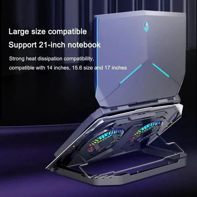 Alt view image 5 of 8 - Aluminum Alloy RGB Laptop Cooler Stand Dual-Turbo 140mm Fans Dual-USB Silent and Wind-Powered 6-speed Adjustment Laptop Cooler Pad Compatible with Laptops Notebook PC Under 21 inches