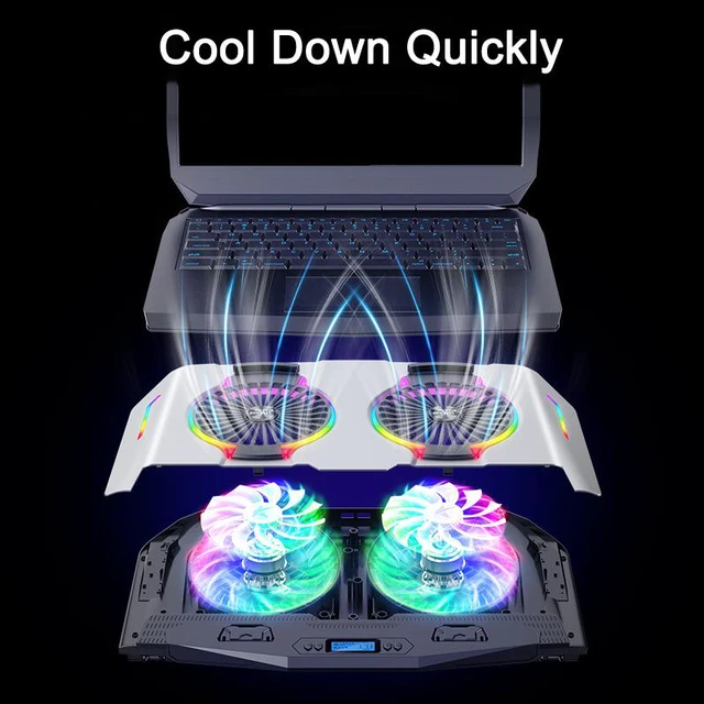 Alt view image 6 of 8 - Aluminum Alloy RGB Laptop Cooler Stand Dual-Turbo 140mm Fans Dual-USB Silent and Wind-Powered 6-speed Adjustment Laptop Cooler Pad Compatible with Laptops Notebook PC Under 21 inches