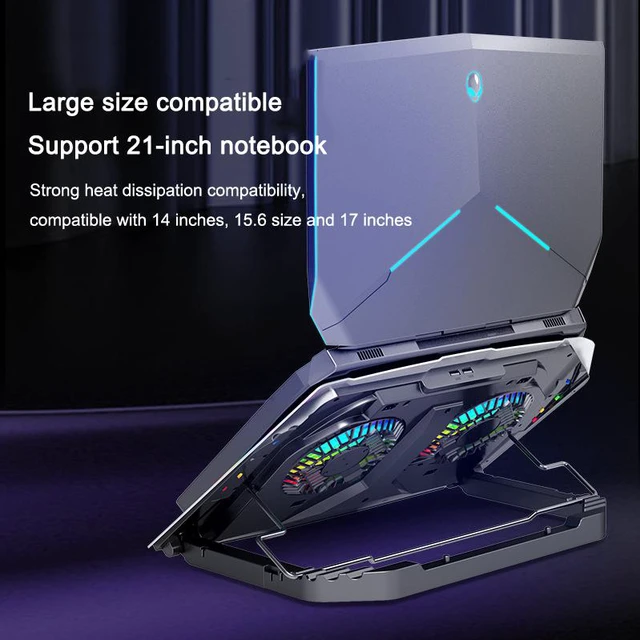 Alt view image 3 of 8 - Aluminum Alloy RGB Laptop Cooler Stand Dual-Turbo 140mm Fans Dual-USB Silent and Wind-Powered 6-speed Adjustment Laptop Cooler Pad Compatible with Laptops Notebook PC Under 21 inches