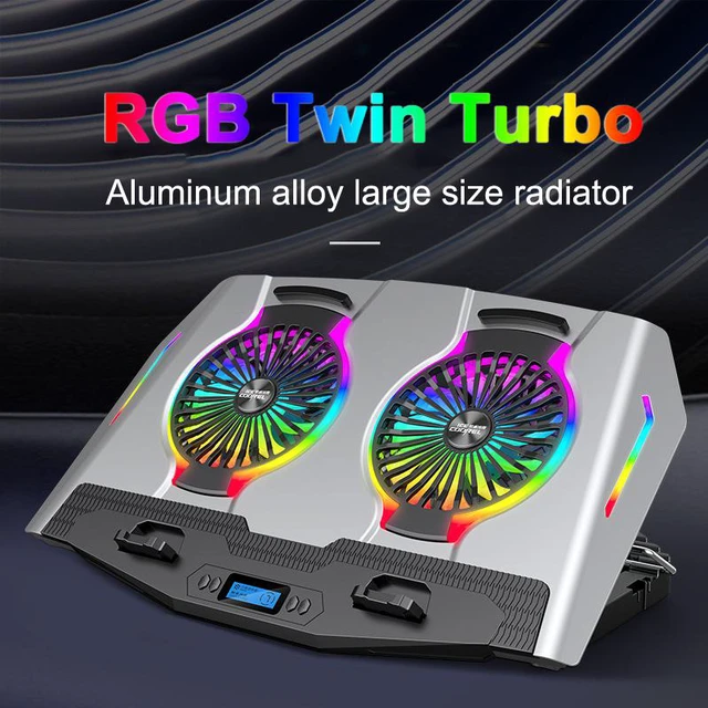 Alt view image 2 of 8 - Aluminum Alloy RGB Laptop Cooler Stand Dual-Turbo 140mm Fans Dual-USB Silent and Wind-Powered 6-speed Adjustment Laptop Cooler Pad Compatible with Laptops Notebook PC Under 21 inches