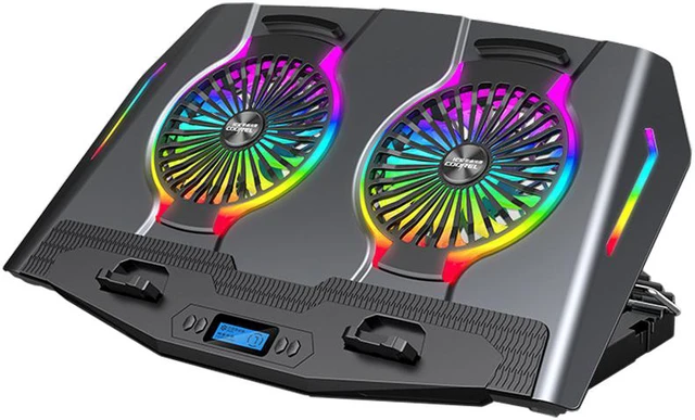 Main image of Aluminum Alloy RGB Laptop Cooler Stand Dual-Turbo 140mm Fans Dual-USB Silent and Wind-Powered 6-speed Adjustment Laptop Cooler Pad Compatible with Laptops Notebook PC Under 21 inches