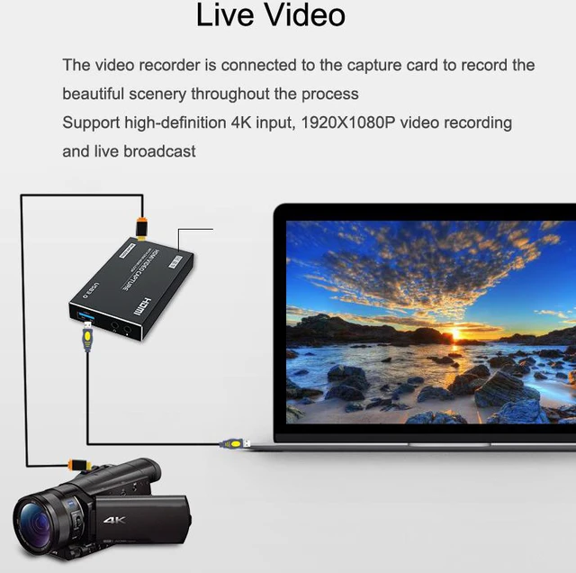 Alt view image 5 of 8 - 4K HDMI Video Capture Card USB3.0 1080p 60Hz Capture Card Screen Dongle Game Streaming Live Broadcasts Video Recording With Video HDMI Loop Out Audio Microphone Input For Linux Mac OS Windows PS4