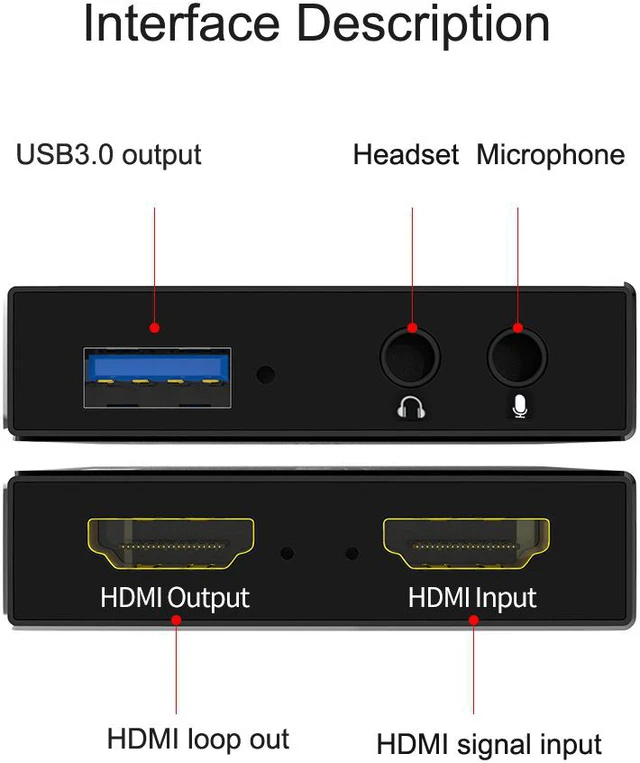 Alt view image 2 of 8 - 4K HDMI Video Capture Card USB3.0 1080p 60Hz Capture Card Screen Dongle Game Streaming Live Broadcasts Video Recording With Video HDMI Loop Out Audio Microphone Input For Linux Mac OS Windows PS4