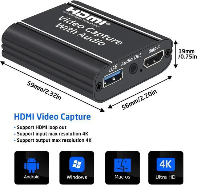 Alt view image 5 of 7 - Video Capture Card with Loop Out, Video Capture with Audio, 4K HDMI Game Capture USB 2.0 Record Capture Card Device for Live Streaming Broadcasting, Video Conference, Gaming for PS3/4, Switch, DSLR