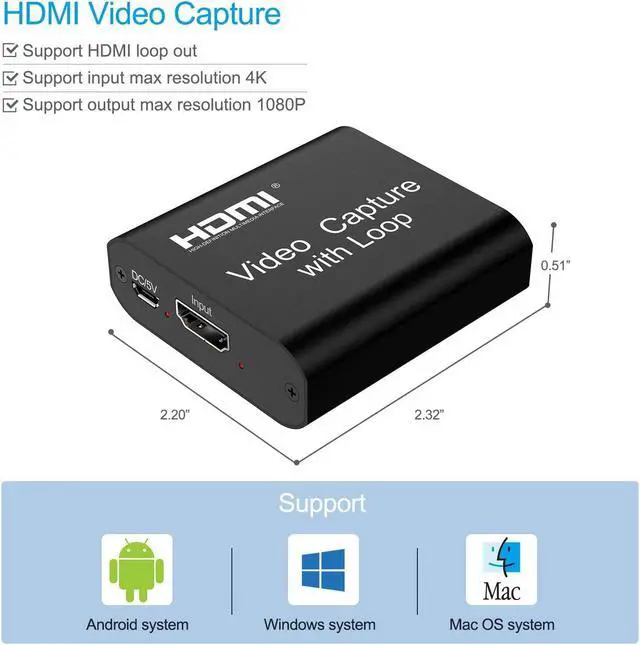Alt view image 6 of 8 - Video Capture Card 4K HDMI Video Capture Device with Loop Out, Full HD 1080P Game Capture Video Recorder for Live Streaming, Broadcasting or Video Conference