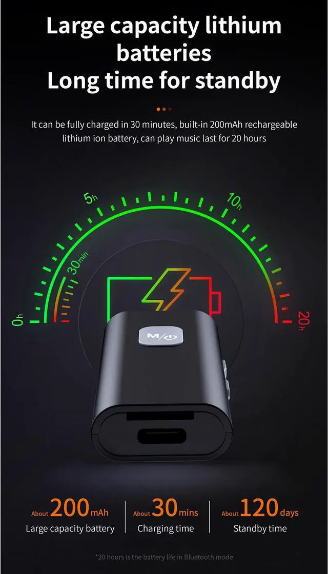 Alt view image 6 of 8 - AUX Bluetooth 5.0 Audio Receiver 3.5mm Jack Wireless Music Lavalier Wireless Receiver Adapter Transmitter with Clip Support TF Card for Car Headphone Speaker