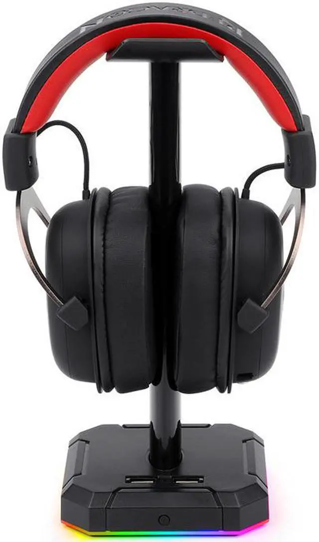 Alt view image 3 of 7 - RGB Headset Stand with 4 USB 2.0 HUB Ports Headphone Holder 10 RGB Lighting Modes Frame for Gamers Gaming computer PC Desk