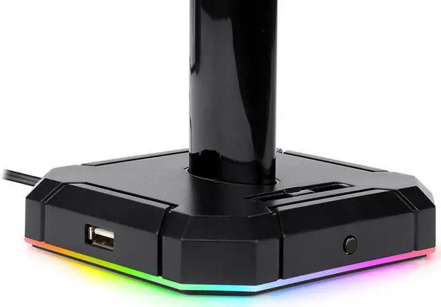 Alt view image 7 of 7 - RGB Headset Stand with 4 USB 2.0 HUB Ports Headphone Holder 10 RGB Lighting Modes Frame for Gamers Gaming computer PC Desk