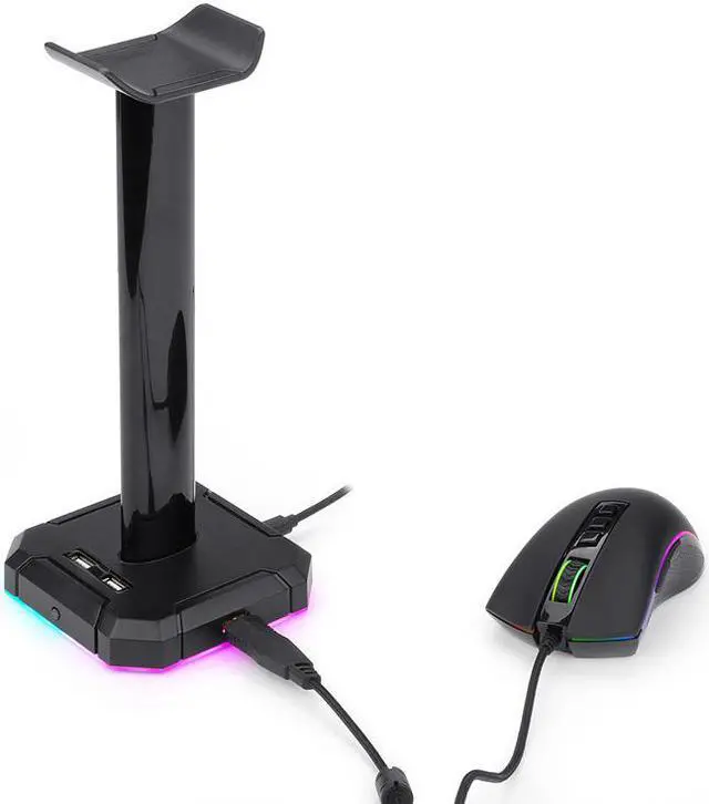 Alt view image 2 of 7 - RGB Headset Stand with 4 USB 2.0 HUB Ports Headphone Holder 10 RGB Lighting Modes Frame for Gamers Gaming computer PC Desk