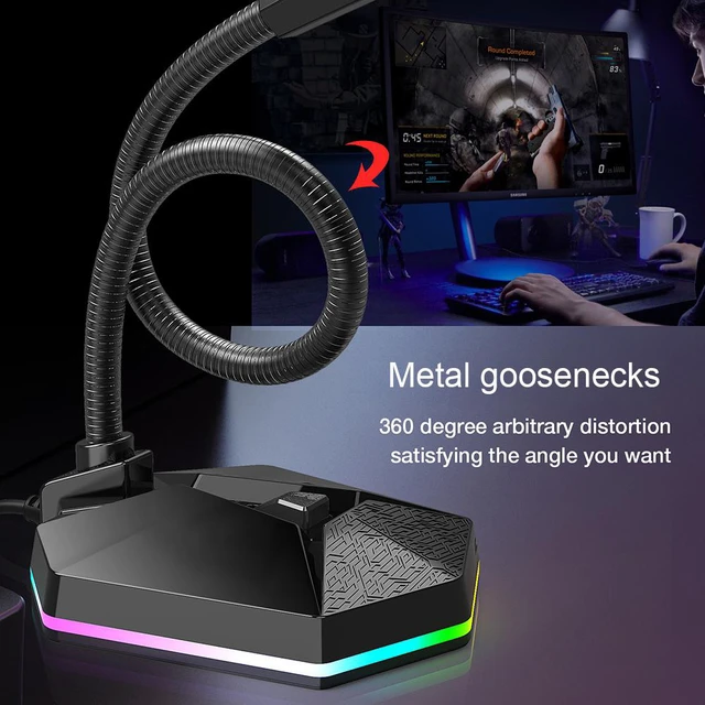 Alt view image 5 of 8 - Adjustable USB Desktop Microphone 7.1 Sound USB Plug RGB Light 360 Degree Flexible Omnidirectional Gaming Live Streaming Microphone for Computer PC Laptop