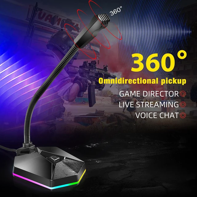Alt view image 4 of 8 - Adjustable USB Desktop Microphone 7.1 Sound USB Plug RGB Light 360 Degree Flexible Omnidirectional Gaming Live Streaming Microphone for Computer PC Laptop