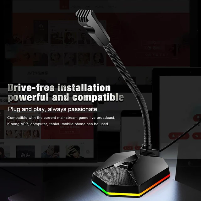 Alt view image 6 of 8 - Adjustable USB Desktop Microphone 7.1 Sound USB Plug RGB Light 360 Degree Flexible Omnidirectional Gaming Live Streaming Microphone for Computer PC Laptop