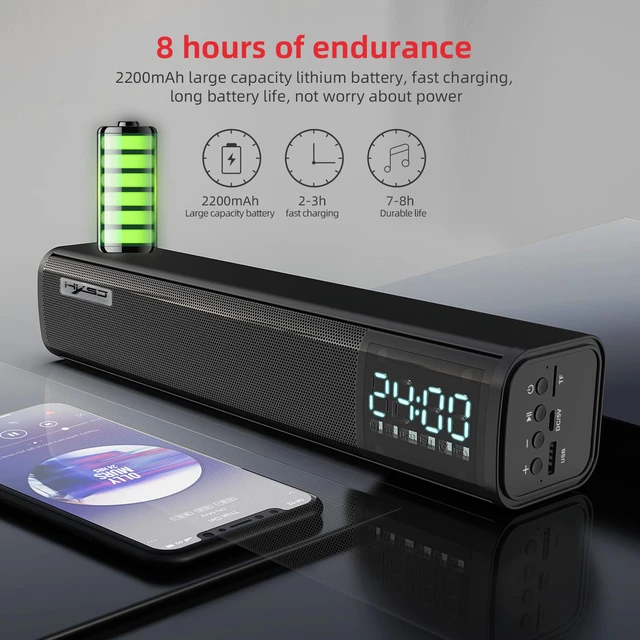 Alt view image 7 of 8 - Rechargeable Wireless Bluetooth 5.0 Speaker TV Sound Bar Theater Surround Subwoofer with Microphone Hands-Free Calls Support TF Card Playback USB AUX-IN