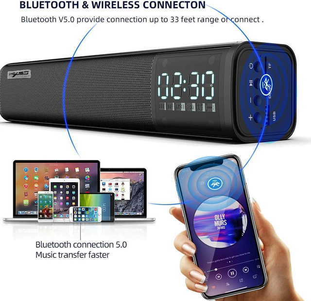 Alt view image 4 of 8 - Rechargeable Wireless Bluetooth 5.0 Speaker TV Sound Bar Theater Surround Subwoofer with Microphone Hands-Free Calls Support TF Card Playback USB AUX-IN