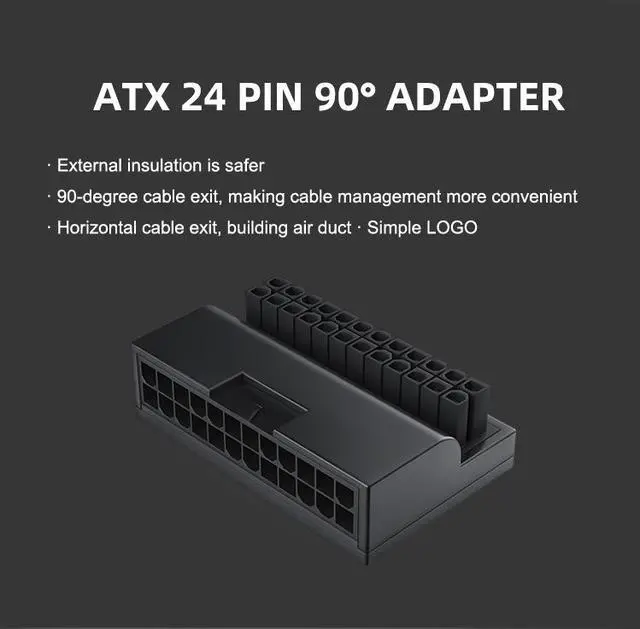 Alt view image 5 of 8 - ATX 24Pin female to 24pin male right angle adapter for desktop PC power supply