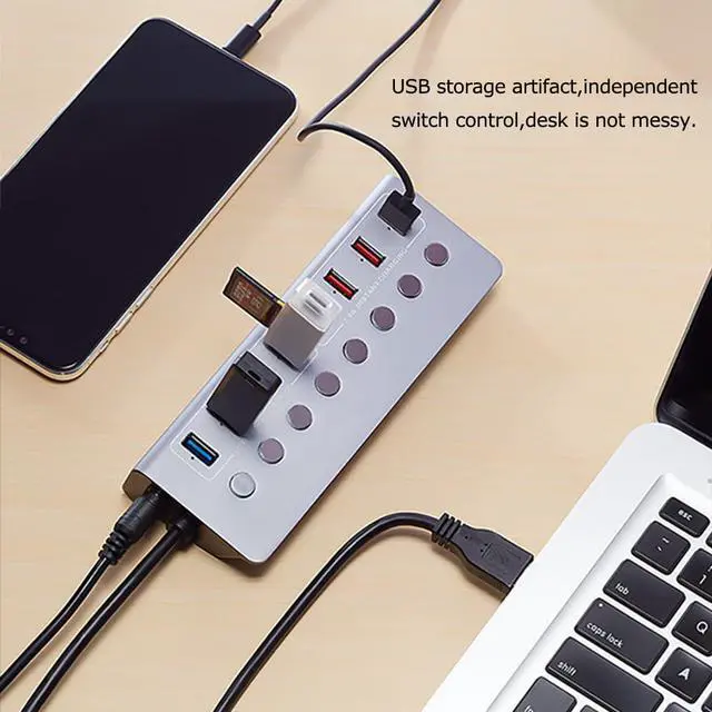 Alt view image 6 of 8 - 8 Port USB 3.0 Splitter 4 Port Extended USB HUB 4 Port Fast Charging Adapter External Power Supply Cable Splitter For PC Laptop