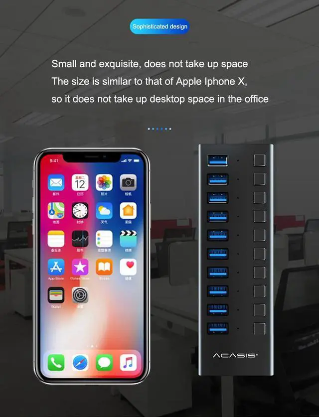 Alt view image 5 of 8 - Acasis Multi USB 3.0 Hub 10 ports High Speed With ON OFF Switch Adapter Splitter USB Expander Computer Accessories