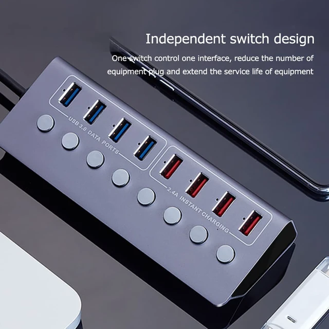 Alt view image 4 of 8 - 8 Port USB 3.0 Splitter 4 Port Extended USB HUB 4 Port Fast Charging Adapter External Power Supply Cable Splitter For PC Laptop