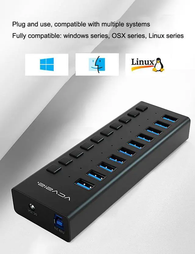 Alt view image 7 of 8 - Acasis Multi USB 3.0 Hub 10 ports High Speed With ON OFF Switch Adapter Splitter USB Expander Computer Accessories