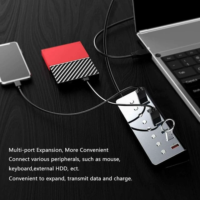Alt view image 5 of 8 - Aluminum Alloy 8-port USB3.0 Splitter 7 Port Computer Extended USB HUB 1 Port Fast Charging Adapter External 5V3A Power Supply