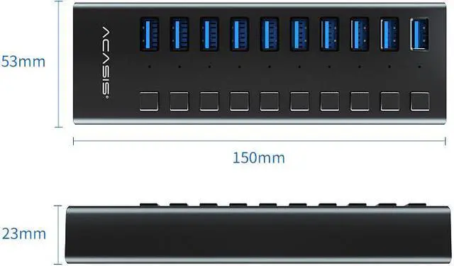 Alt view image 4 of 8 - Acasis Multi USB 3.0 Hub 10 ports High Speed With ON OFF Switch Adapter Splitter USB Expander Computer Accessories