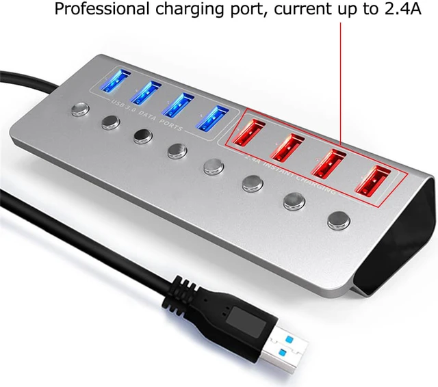 Alt view image 2 of 8 - 8 Port USB 3.0 Splitter 4 Port Extended USB HUB 4 Port Fast Charging Adapter External Power Supply Cable Splitter For PC Laptop